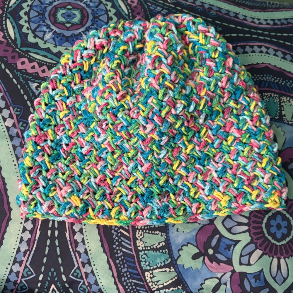 Colorful crochet beanie